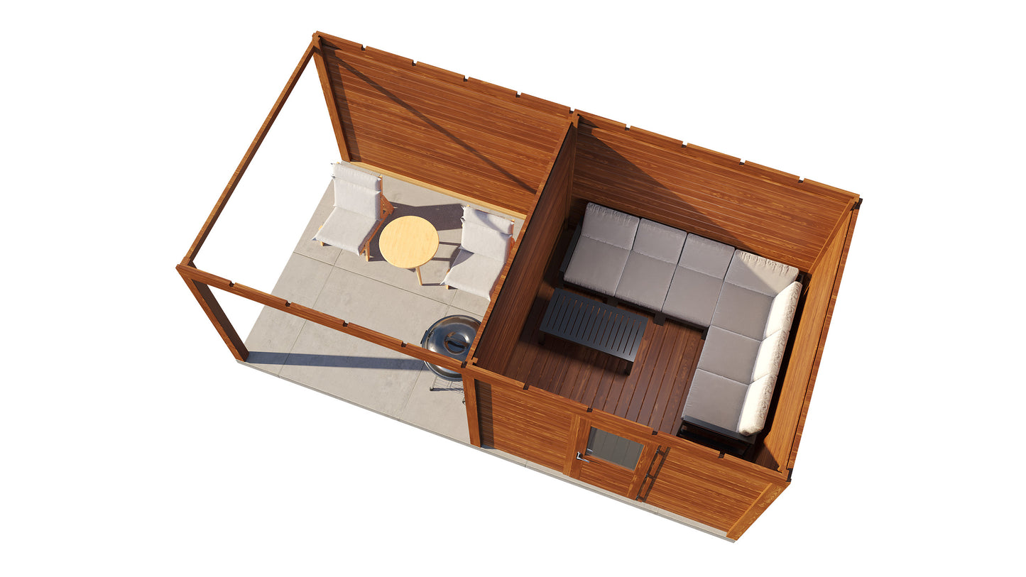 Lugarde Select Modern summerhouse 28mm with veranda Cambridge 300x300cm + 300cm - Brown Wood Oil