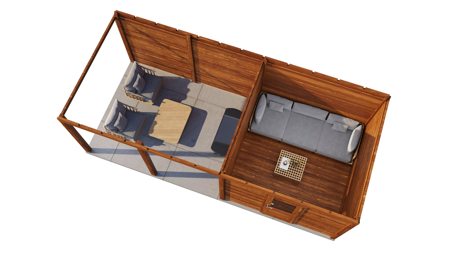 Lugarde Select Modern summerhouse 28mm with veranda Glasgow 300x300cm + 400cm - Brown Wood Oil
