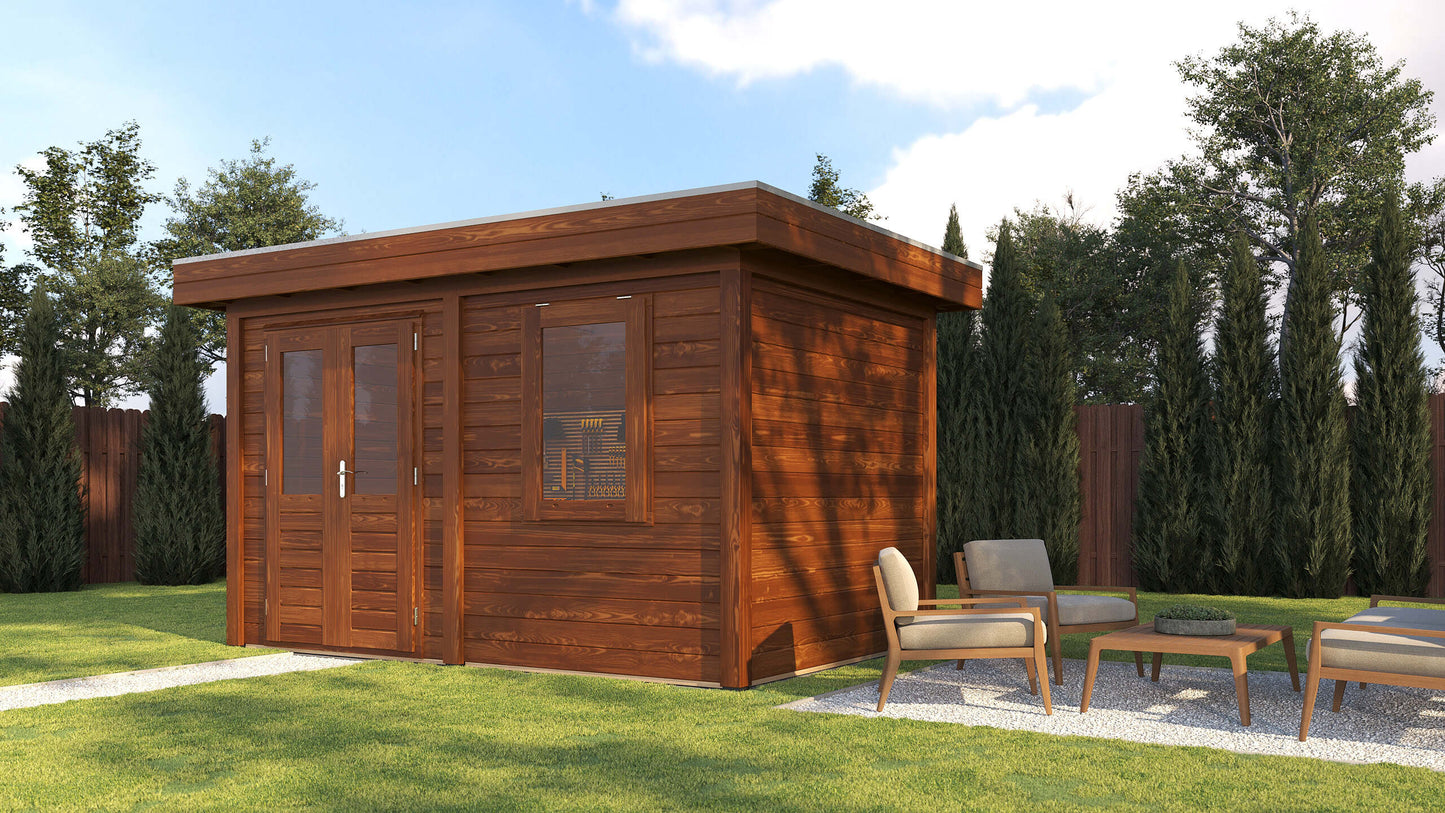 Lugarde Select Modern summerhouse 28mm Luton 388x250cm - Brown Wood Oil