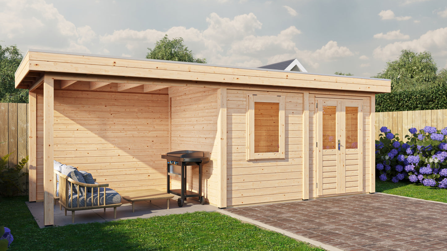 Lugarde Select Modern summerhouse 28mm with veranda Dublin 388x250cm + 300cm - Untreated