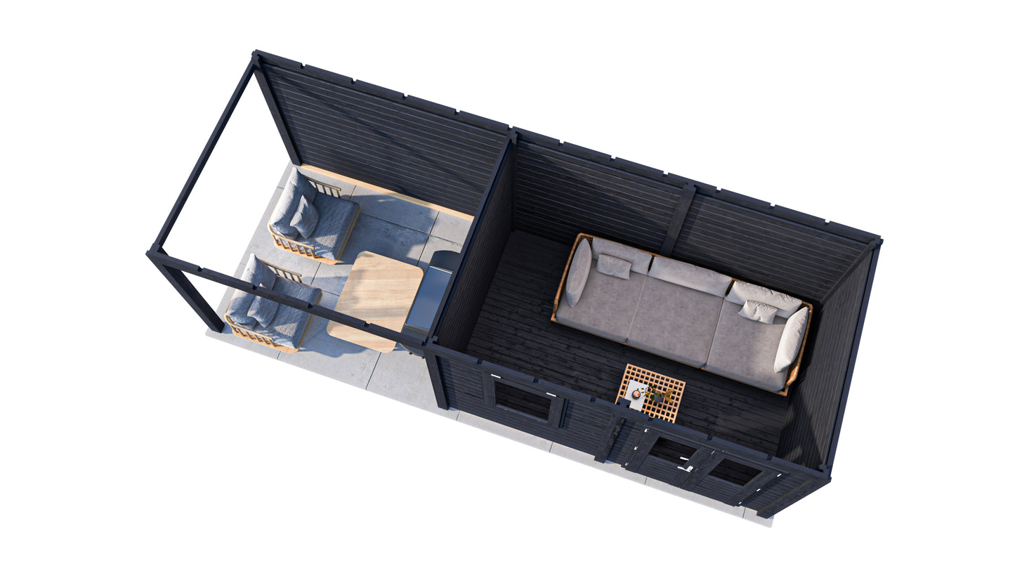 Lugarde Select Modern summerhouse 28mm with veranda Dublin 388x250cm + 300cm - Black Wood Oil