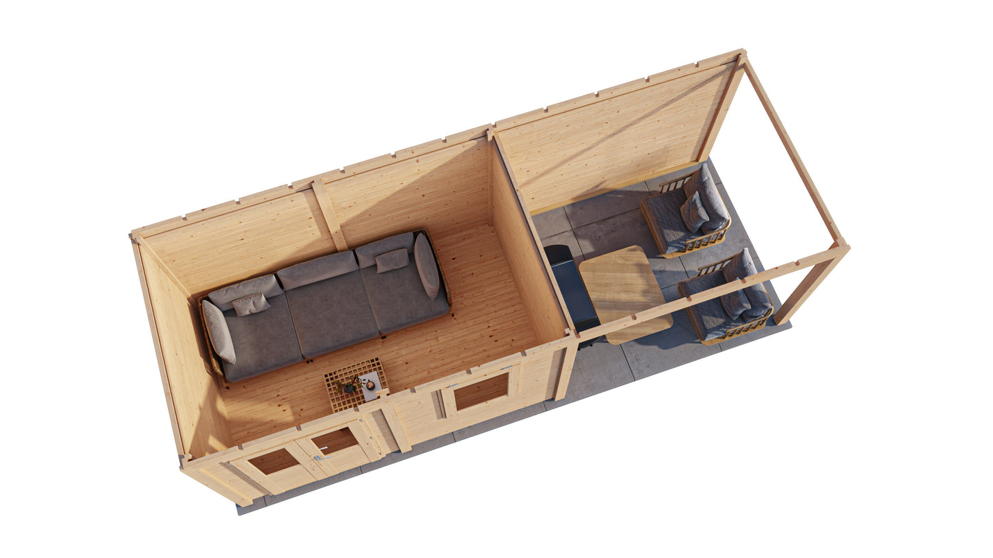 Lugarde Select Modern summerhouse 28mm with veranda Dublin 388x250cm + 300cm - Untreated