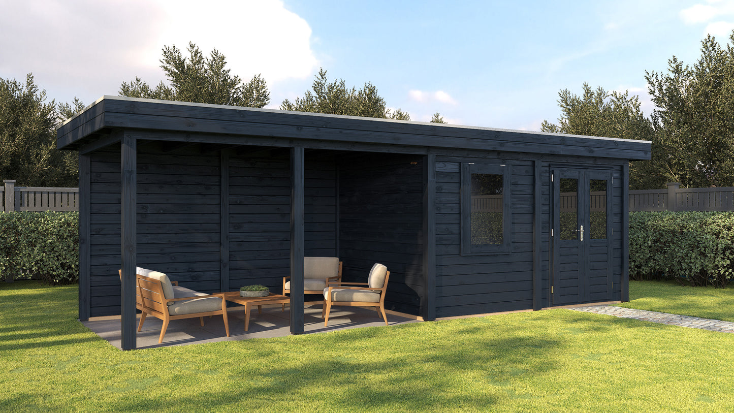 Lugarde Select Modern summerhouse 28mm with veranda Belfast 388x250cm + 400cm - Black Wood Oil