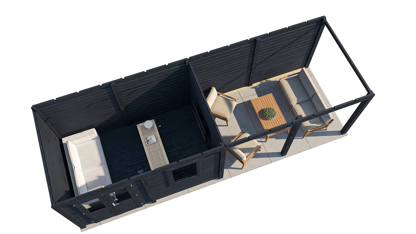 Lugarde Select Modern summerhouse 28mm with veranda Belfast 388x250cm + 400cm - Black Wood Oil