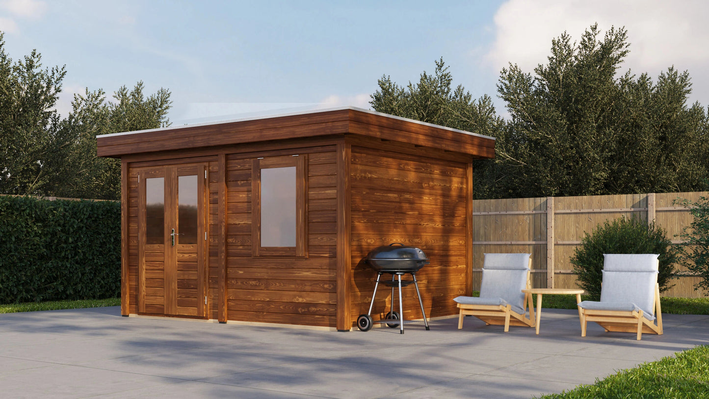 Lugarde Select Modern summerhouse 28mm Cardiff 388x300cm - Brown Wood Oil