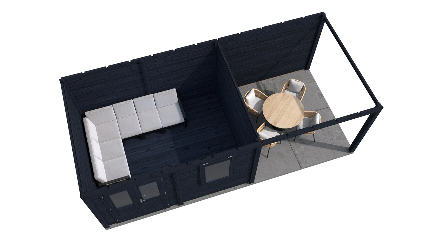 Lugarde Select Modern summerhouse 28mm with veranda Newport 388x300cm + 300cm - Black Wood Oil