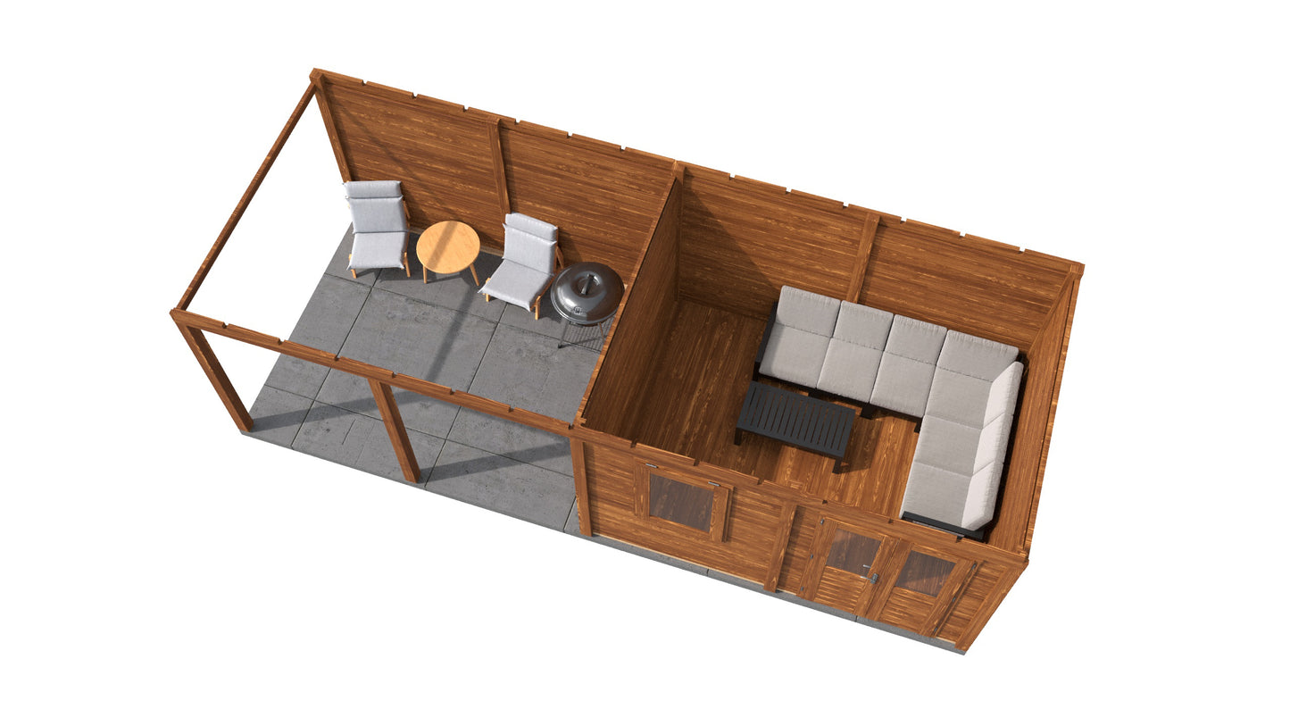 Lugarde Select Modern summerhouse 28mm with veranda Exeter 388x300cm + 400cm - Brown Wood Oil