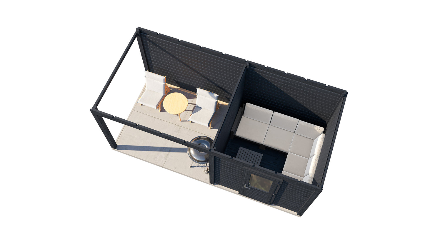 Lugarde Select Modern summerhouse 28mm with veranda Birmingham 250x250cm + 300cm - Black Wood Oil