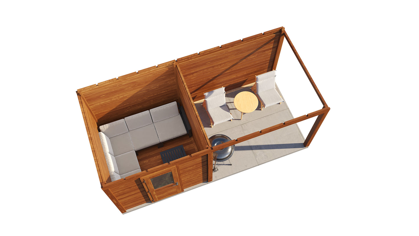 Lugarde Select Modern summerhouse 28mm with veranda Birmingham 250x250cm + 300cm - Brown Wood Oil