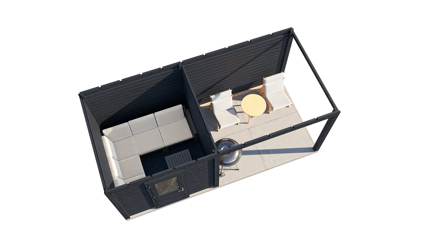 Lugarde Select Modern summerhouse 28mm with veranda Birmingham 250x250cm + 300cm - Black Wood Oil