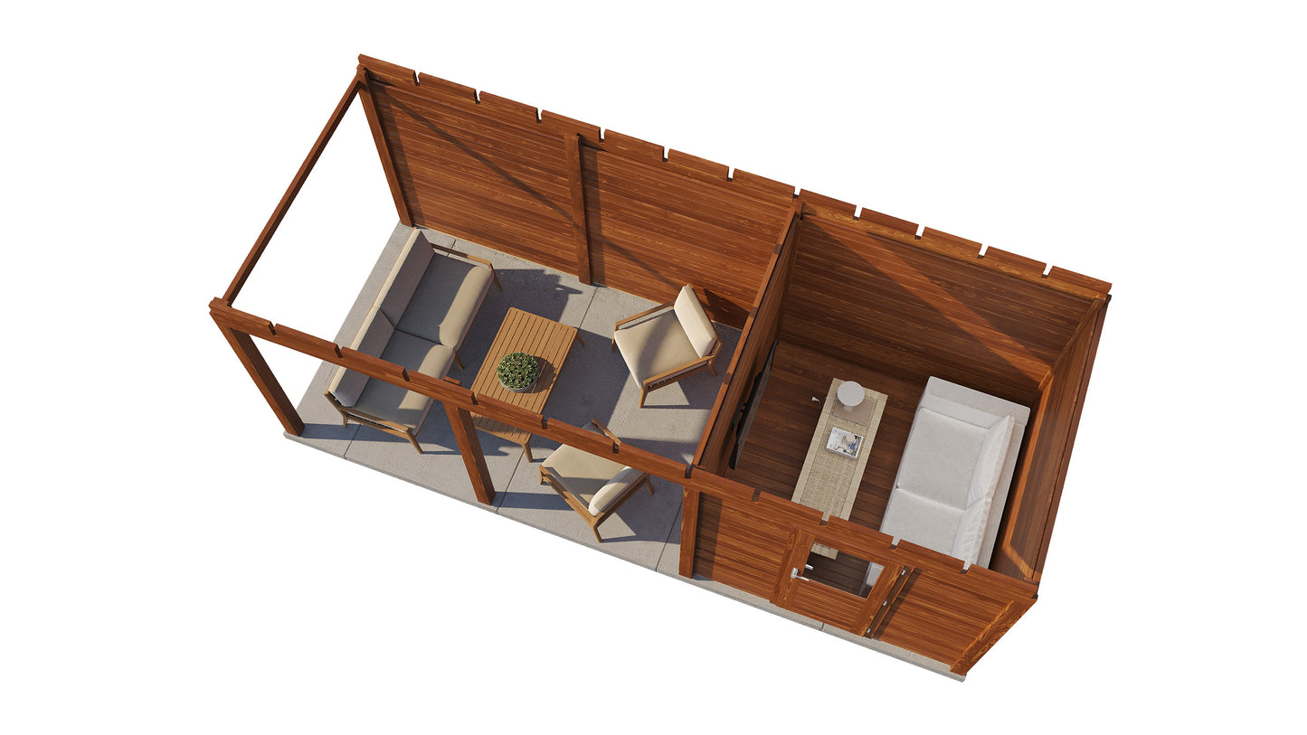 Lugarde Select Modern summerhouse 28mm with veranda Coventry 250x250cm + 400cm - Brown Wood Oil