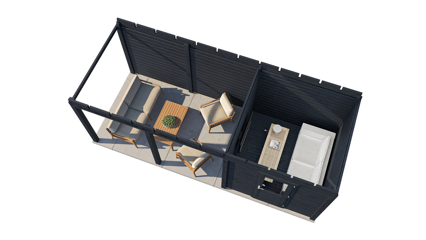 Lugarde Select Modern summerhouse 28mm with veranda Coventry 250x250cm + 400cm - Black Wood Oil