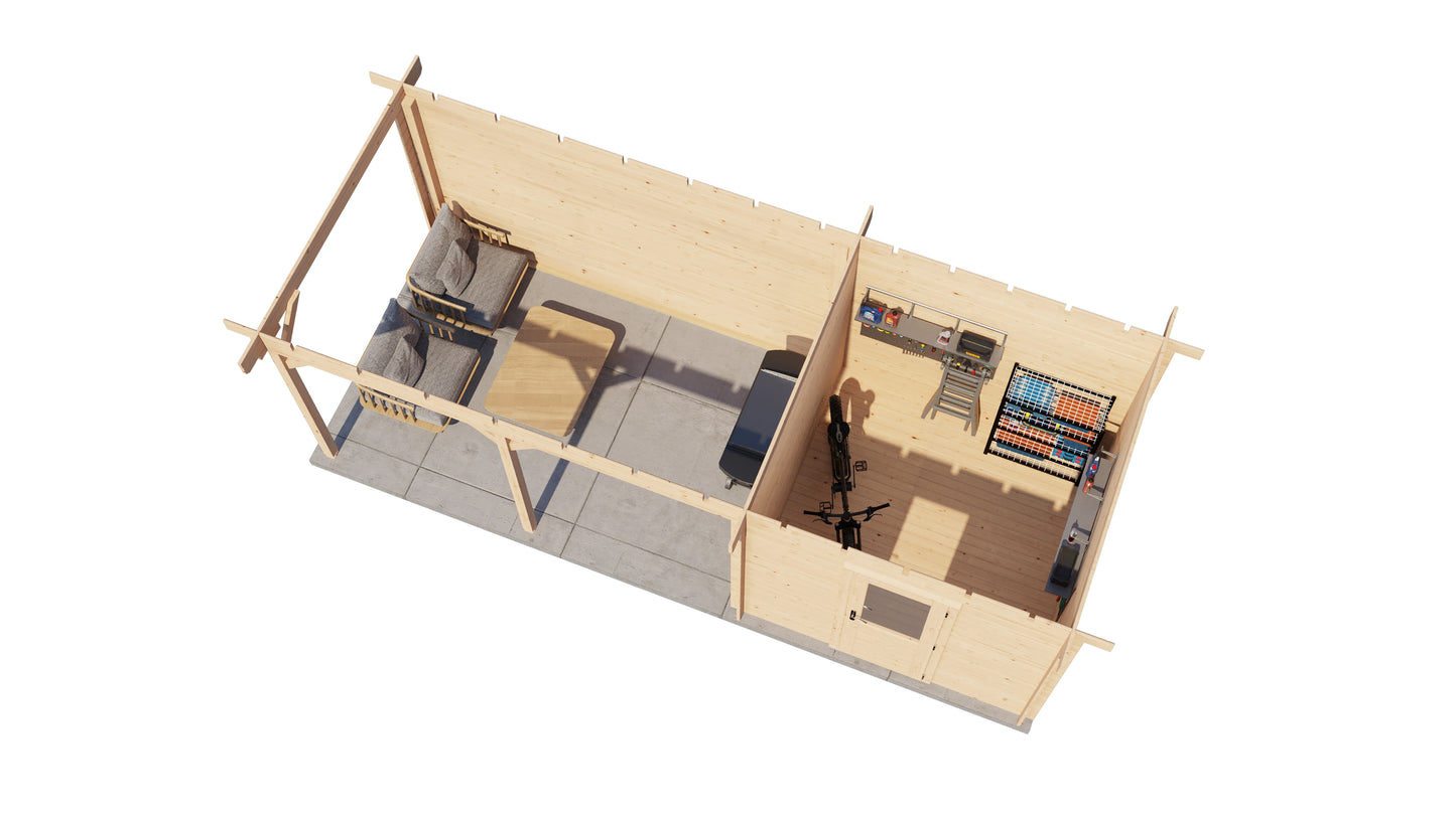 Lugarde Select Log Cabin with veranda Severn 250x250cm + 400cm - Untreated