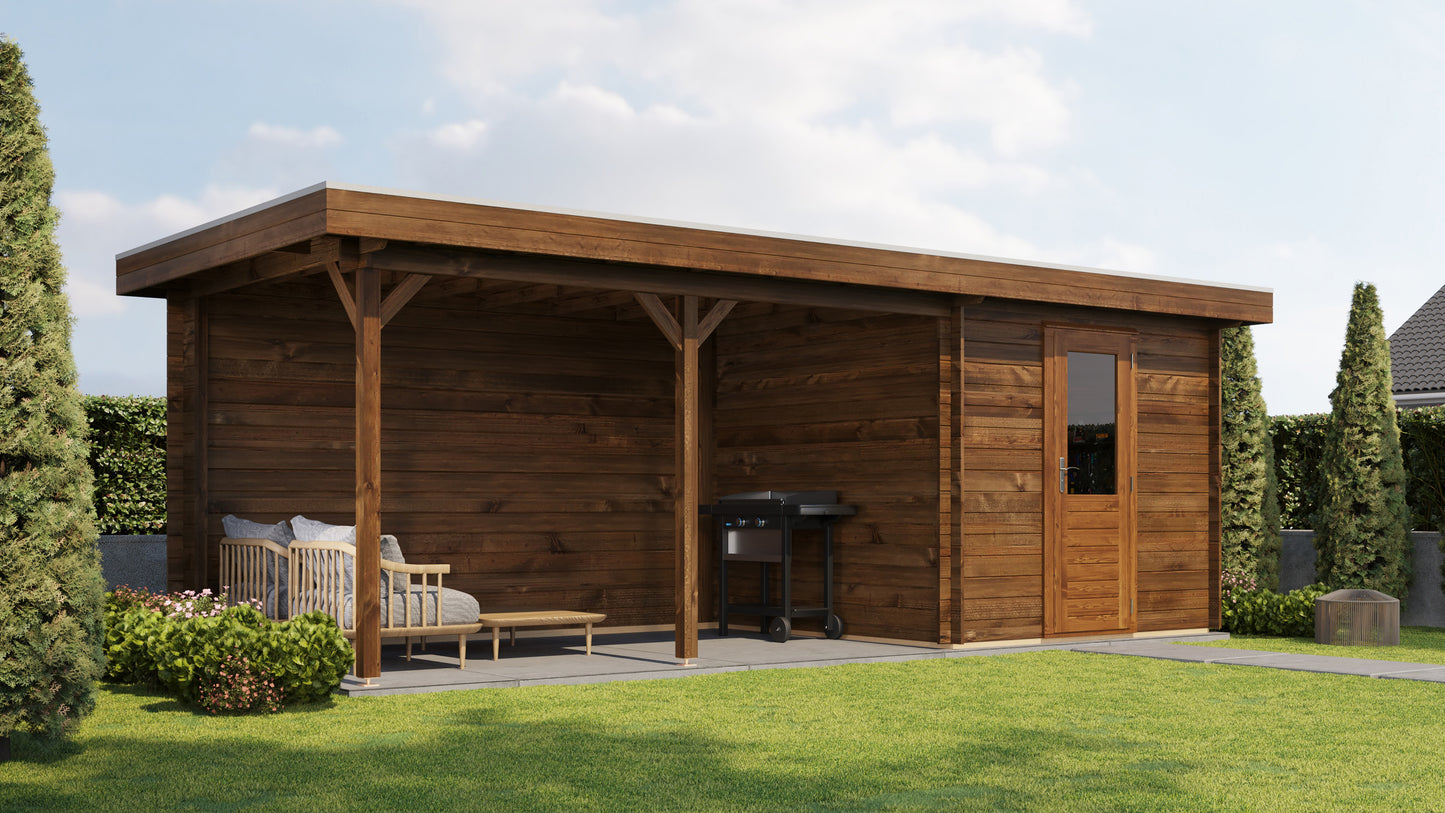 Lugarde Select Log Cabin with veranda Severn 250x250cm + 400cm - Pressure treated Brown