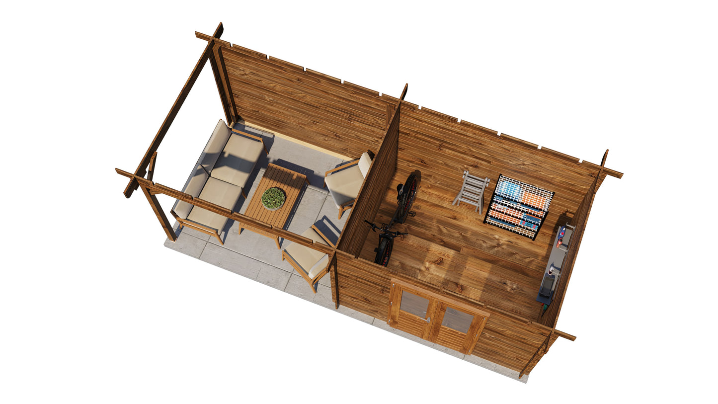 Lugarde Select Log Cabin with veranda Cornwall 300x250cm + 300cm - Pressure treated Brown