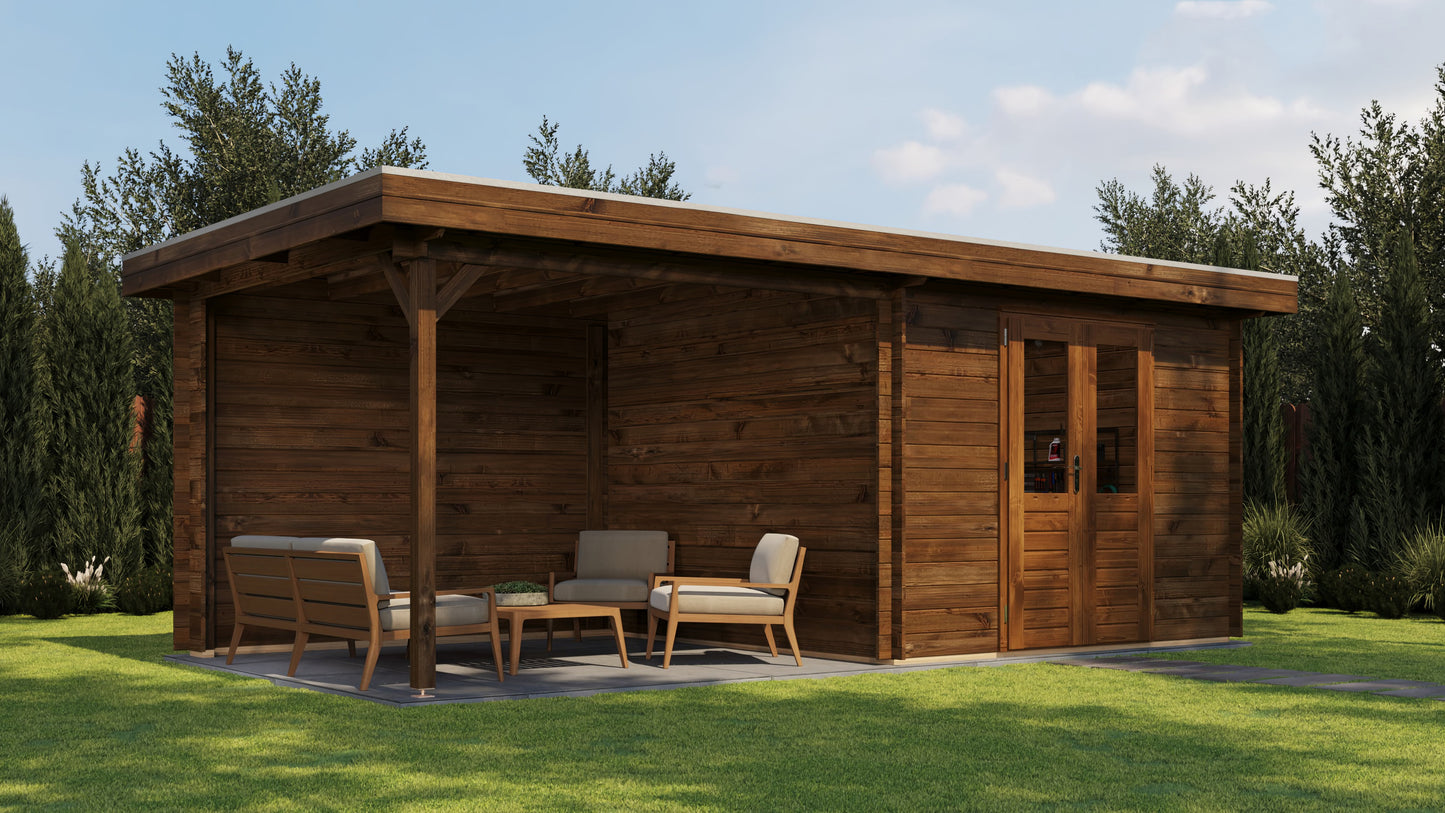 Lugarde Select Log Cabin with veranda Tyne 300x300cm + 300cm - Pressure treated Brown