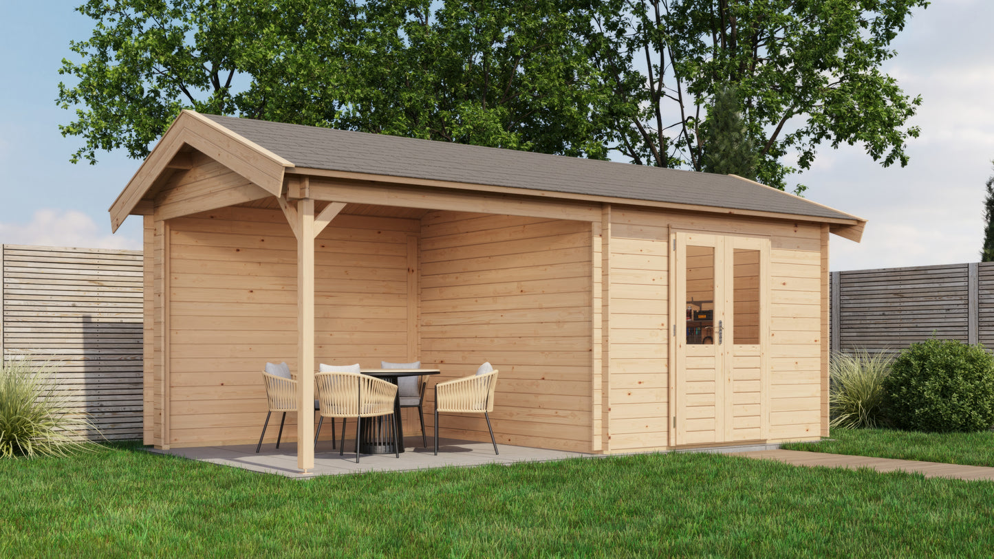 Lugarde Select Log Cabin with veranda Sherwood 300x300cm + 300cm - Untreated