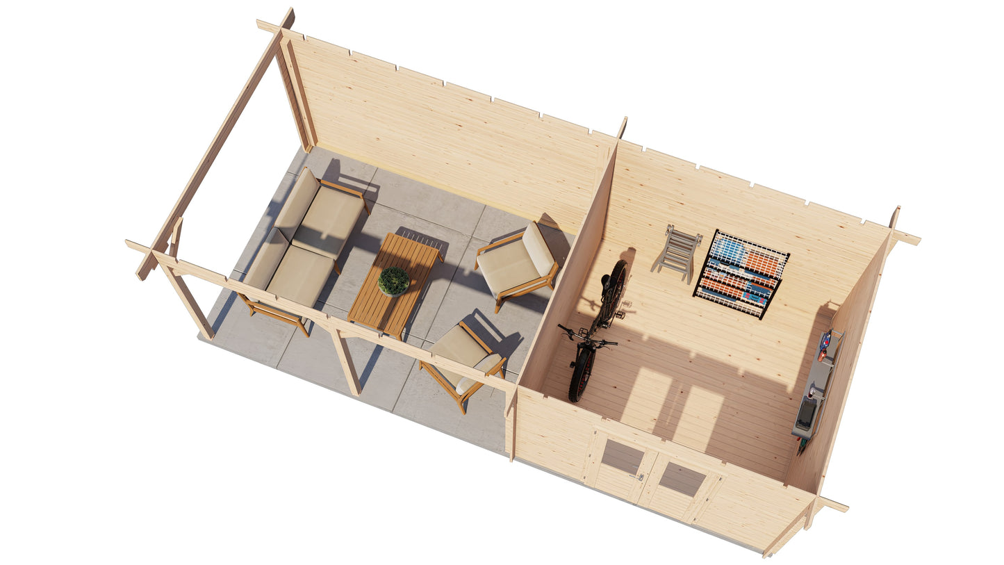 Lugarde Select Log Cabin with veranda Bristol 300x300cm + 400cm - Untreated