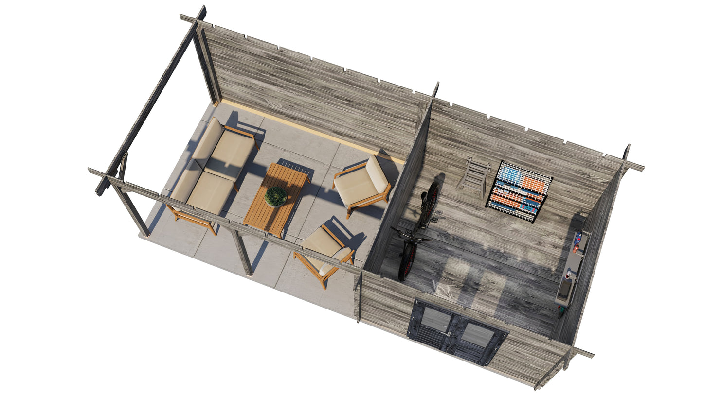 Lugarde Select Log Cabin with veranda Bristol 300x300cm + 400cm - Pressure treated Grey