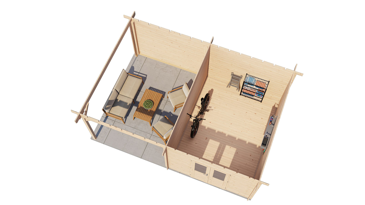 Lugarde Select Log Cabin with veranda Oxford 300x400cm + 300cm - Untreated