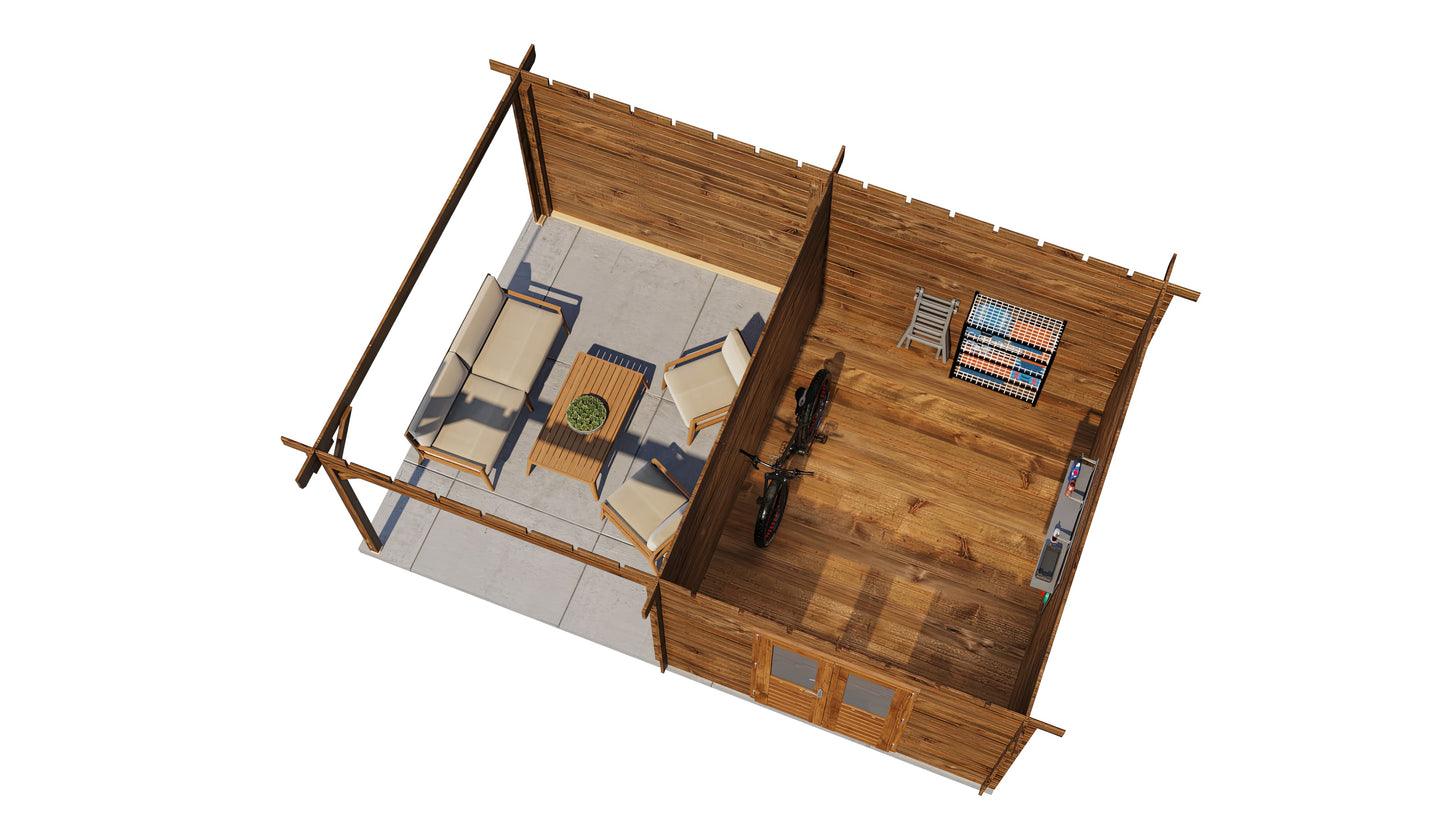 Lugarde Select Log Cabin with veranda Oxford 300x400cm + 300cm - Pressure treated Brown