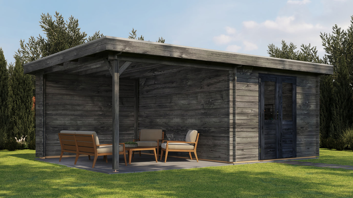Lugarde Select Log Cabin with veranda Oxford 300x400cm + 300cm - Pressure treated Grey