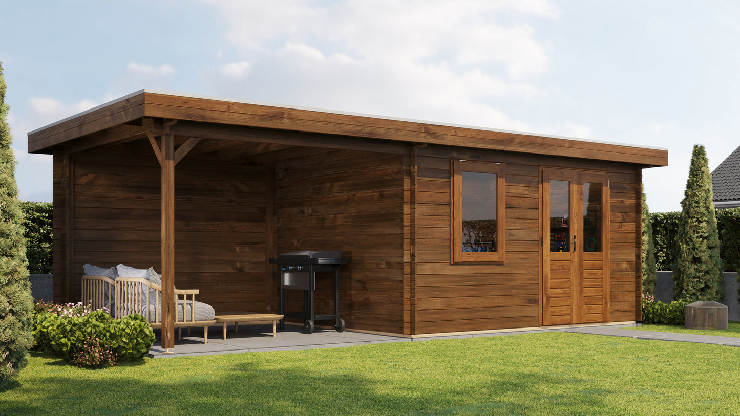 Lugarde Select Log Cabin with veranda Firth of Forth 400x300cm + 300cm - Pressure treated Brown