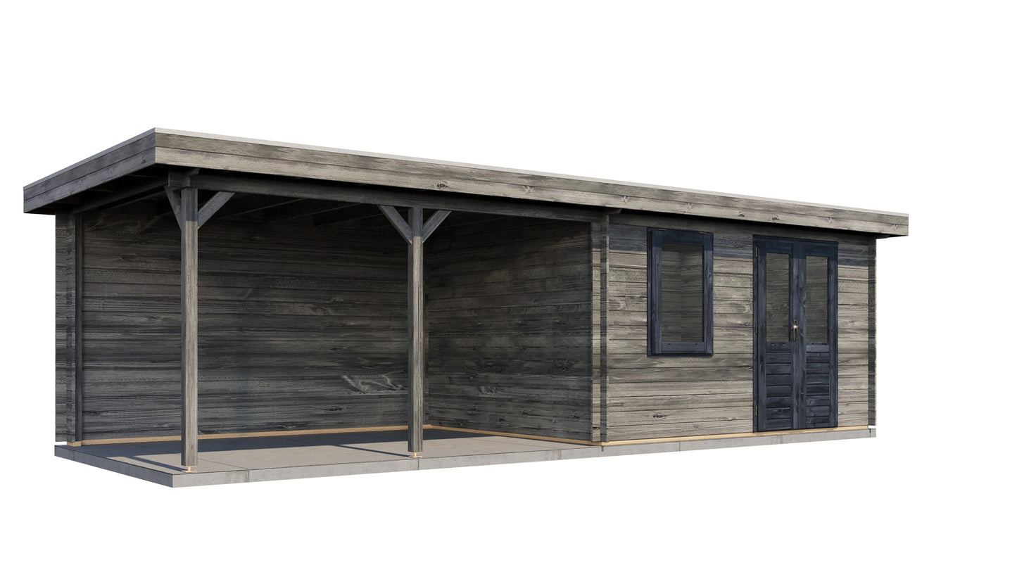 Lugarde Select Log Cabin with veranda Surrey 400x300cm + 400cm - Pressure treated Grey