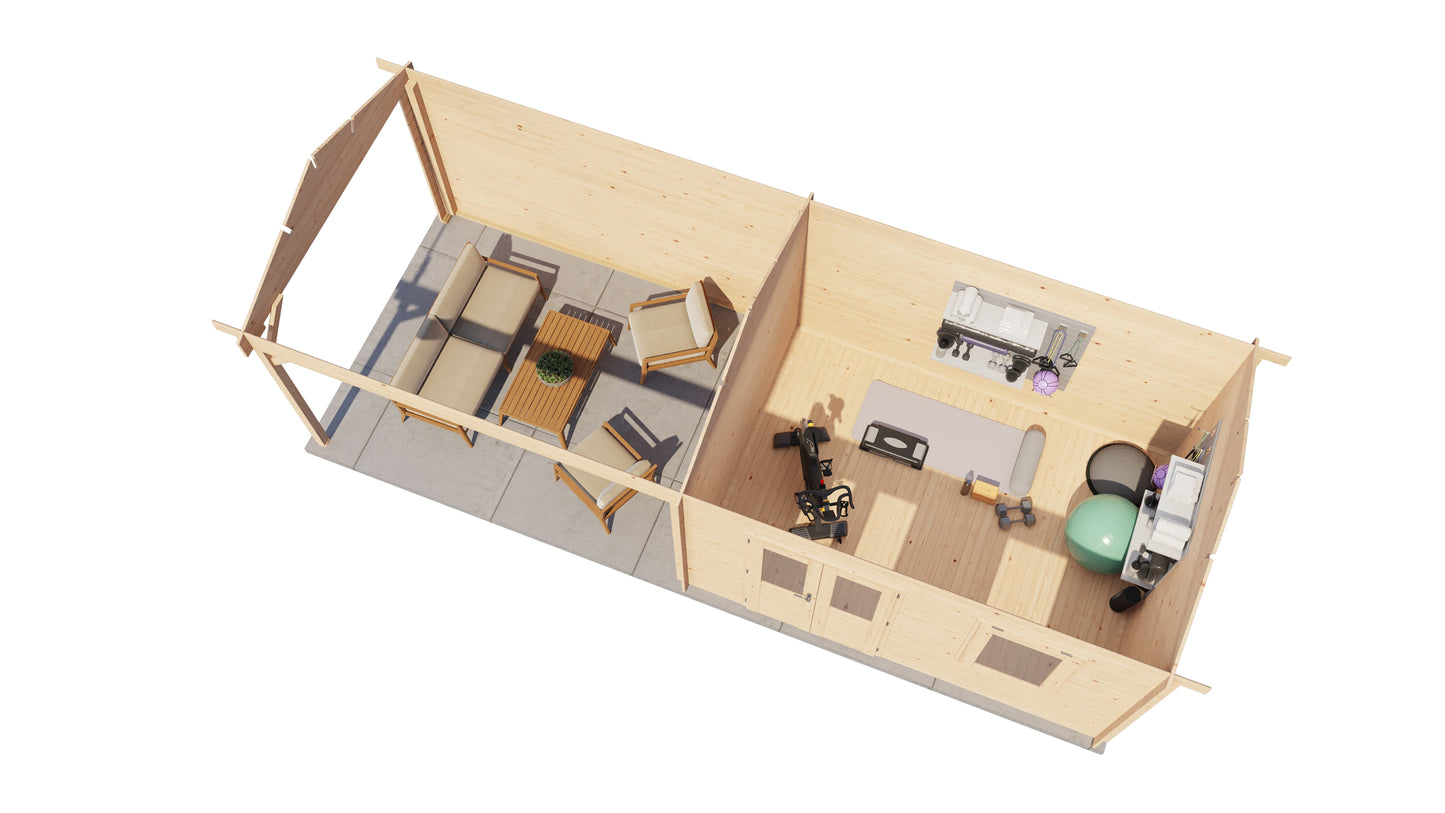 Lugarde Select Log Cabin with veranda Trent 400x300cm + 400cm - Untreated