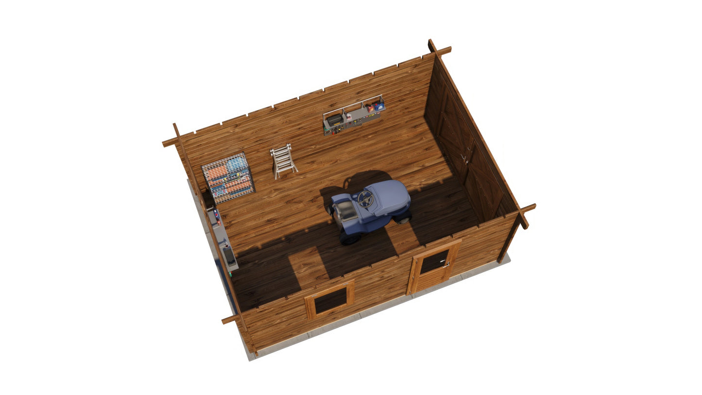 Lugarde Select Log Cabin Anglesey with garage door 350x500cm - Pressure treated Brown