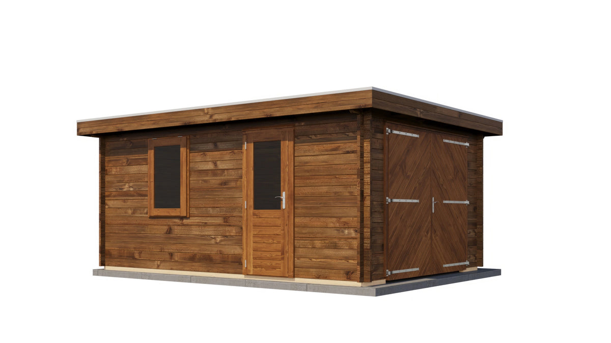 Lugarde Select Log Cabin Anglesey with garage door 350x500cm - Pressure treated Brown