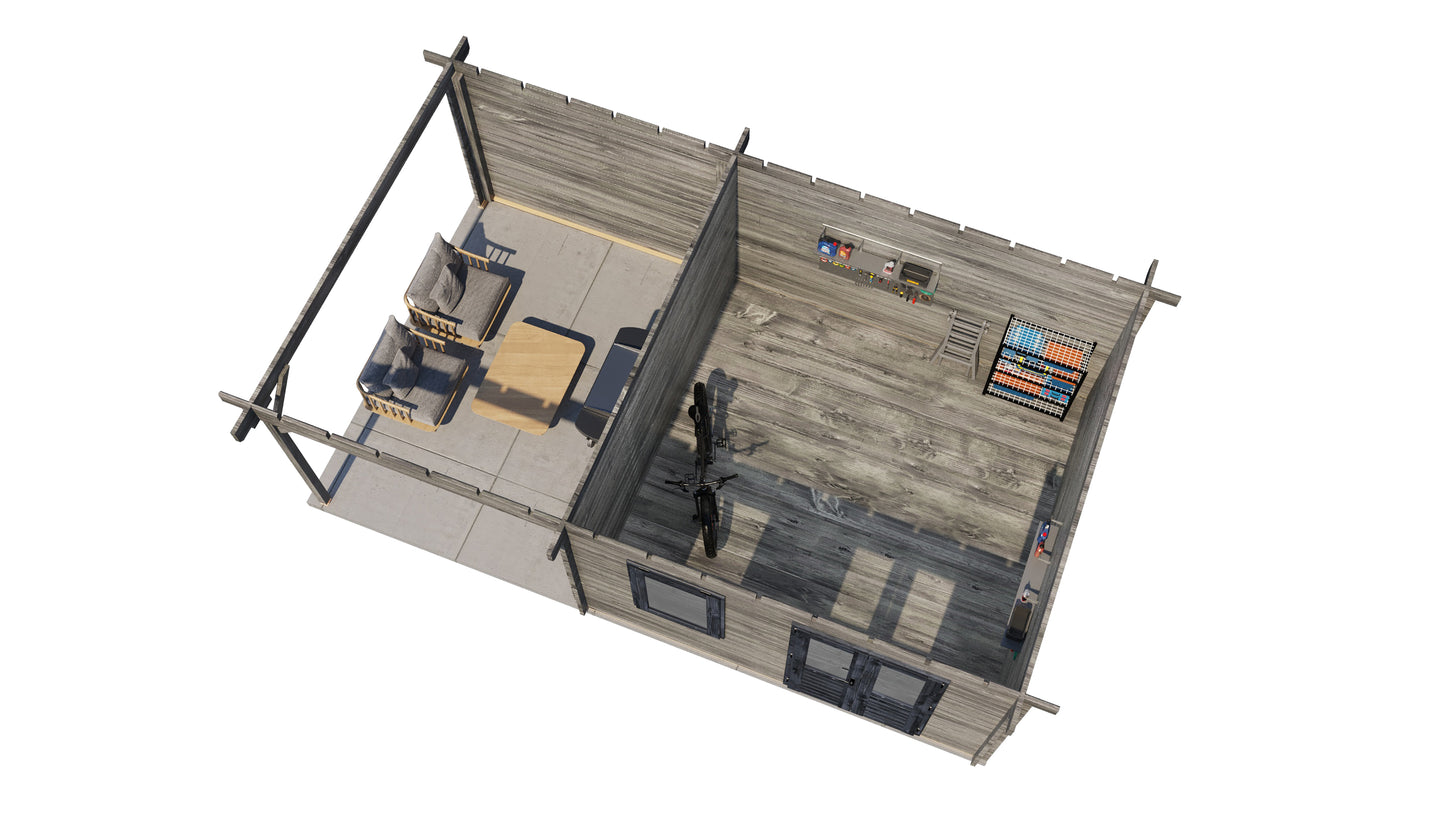 Lugarde Select Log Cabin with veranda Glencoe 400x400cm + 300cm - Pressure treated Grey