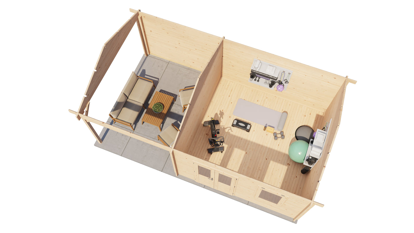 Lugarde Select Log Cabin with veranda Ribble 400x400cm + 300cm - Untreated