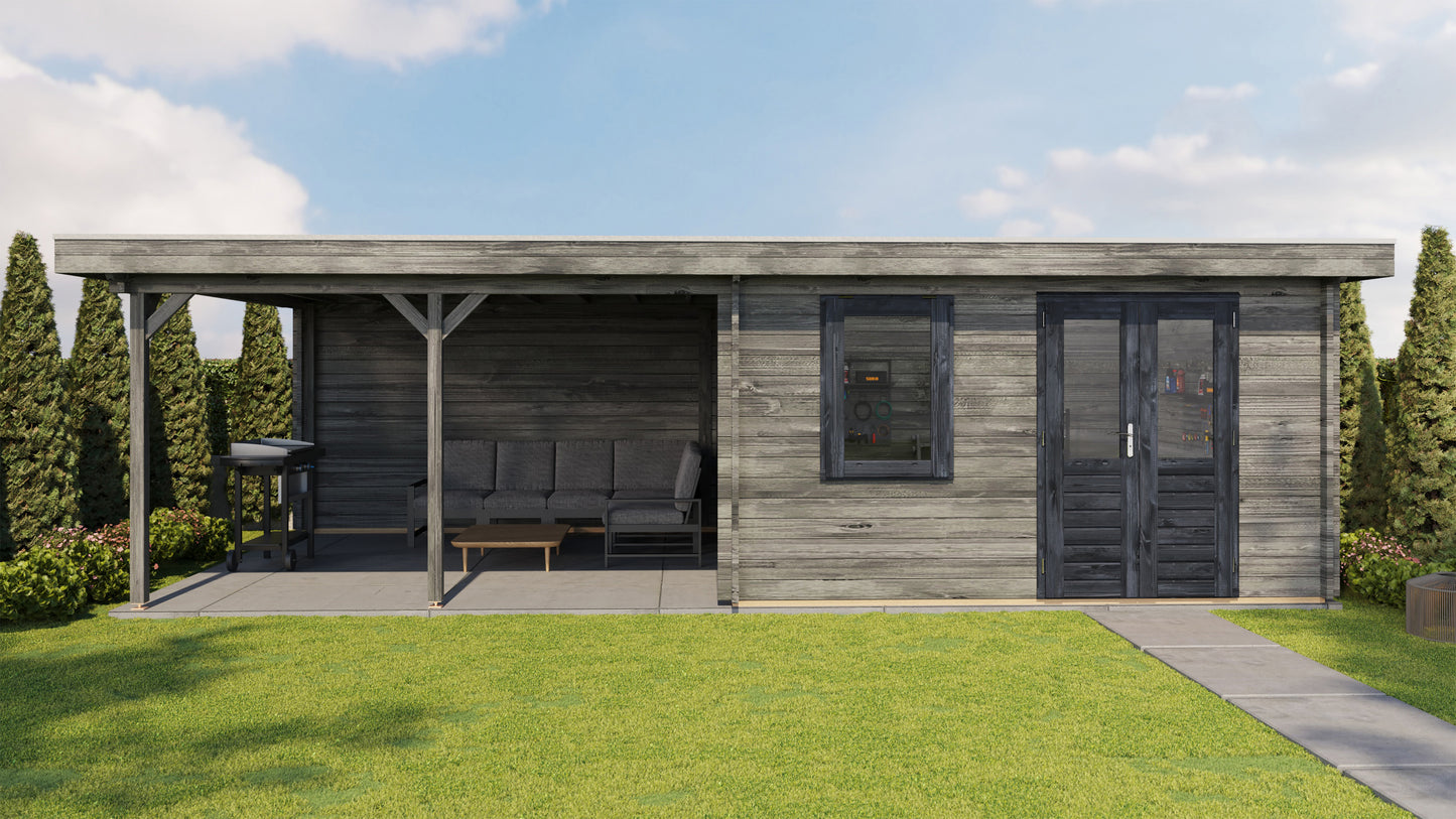 Lugarde Select Log Cabin with veranda Malvern 400x400cm + 400cm - Pressure treated Grey
