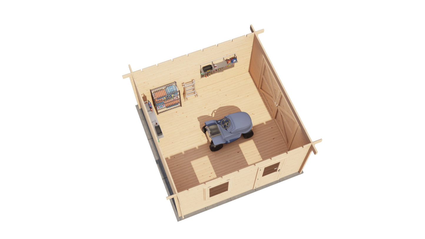 Lugarde Select Log Cabin Shetland with garage door 400x400cm - Untreated