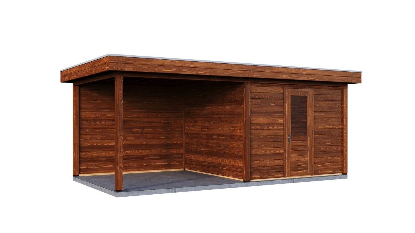 Lugarde Select Modern summerhouse 28mm with veranda Cambridge 300x300cm + 300cm - Brown Wood Oil