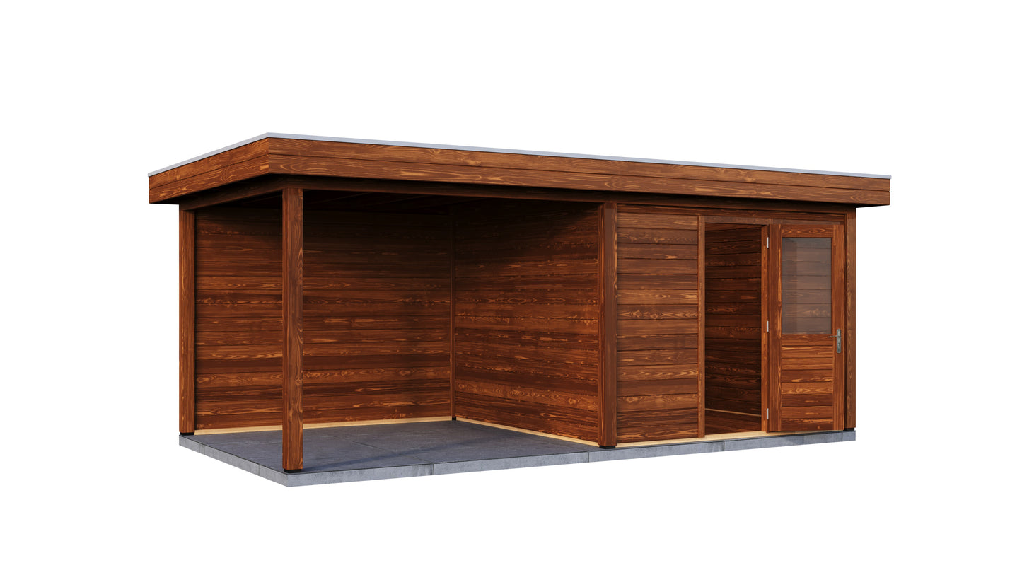 Lugarde Select Modern summerhouse 28mm with veranda Cambridge 300x300cm + 300cm - Brown Wood Oil