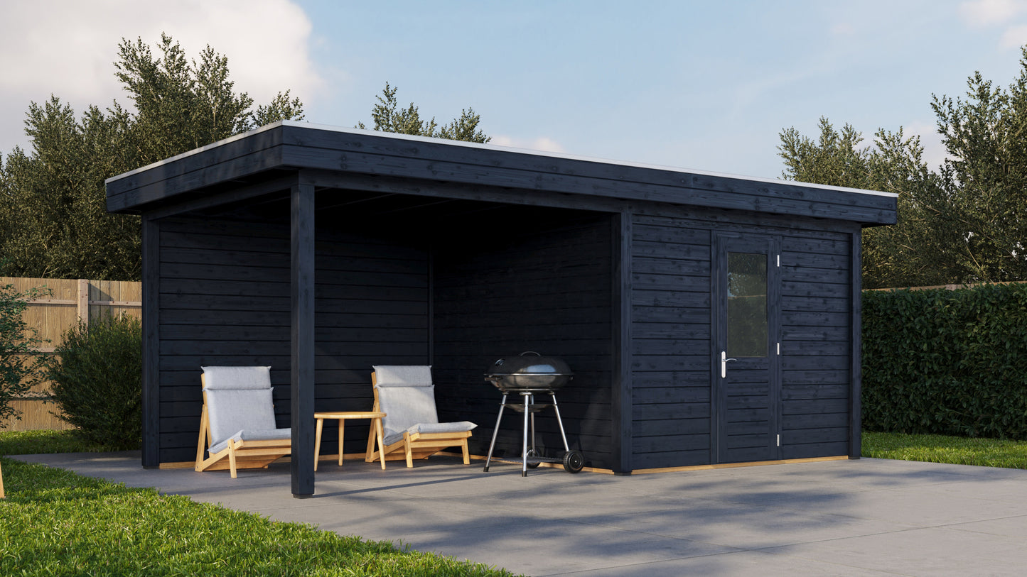 Lugarde Select Modern summerhouse 28mm with veranda Cambridge 300x300cm + 300cm - Black Wood Oil