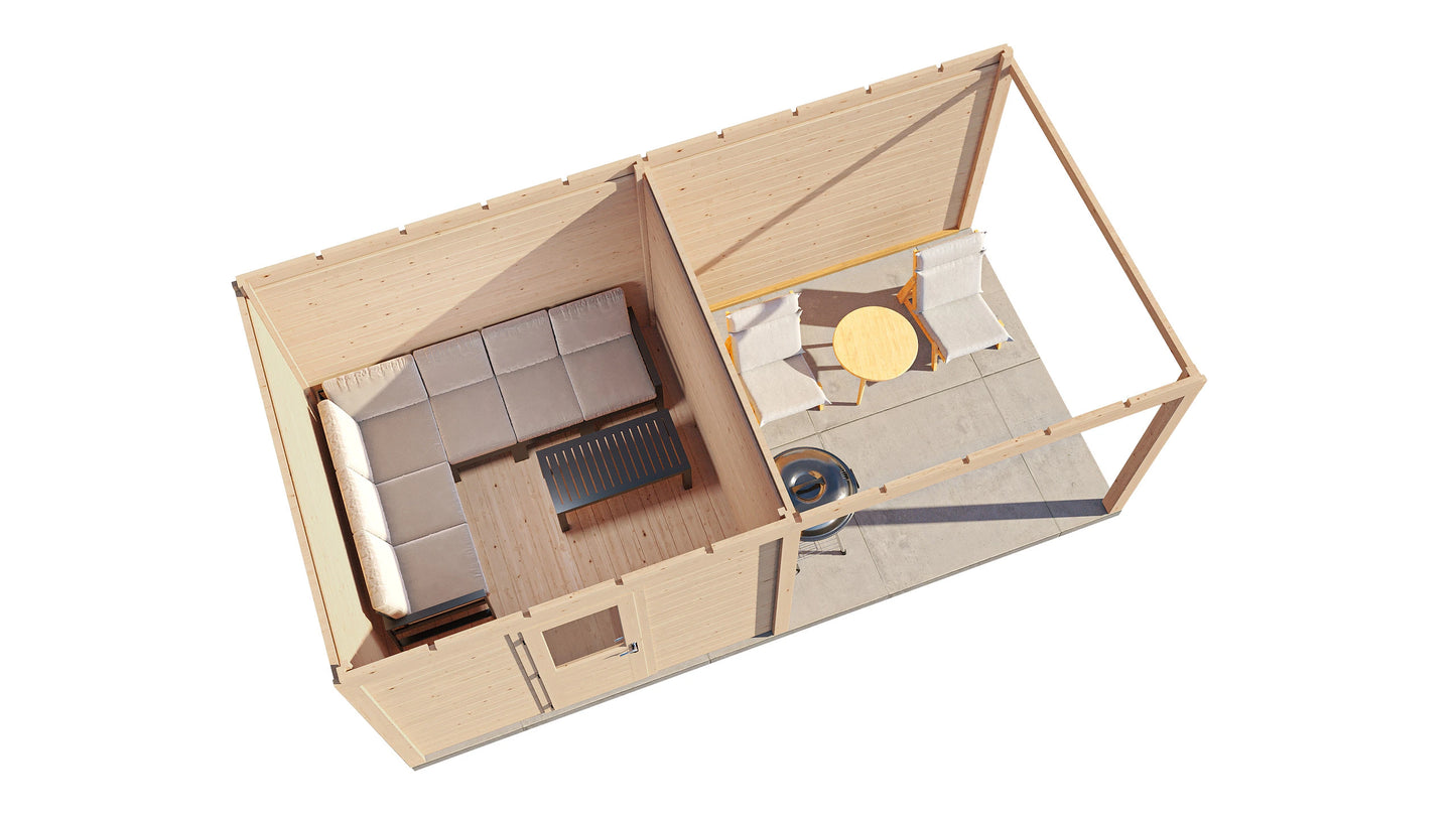 Lugarde Select Modern summerhouse 28mm with veranda Cambridge 300x300cm + 300cm - Untreated
