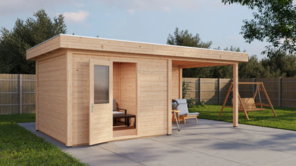 Lugarde Select Modern summerhouse 28mm with veranda Cambridge 300x300cm + 300cm - Untreated