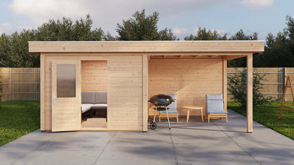 Lugarde Select Modern summerhouse 28mm with veranda Cambridge 300x300cm + 300cm - Untreated