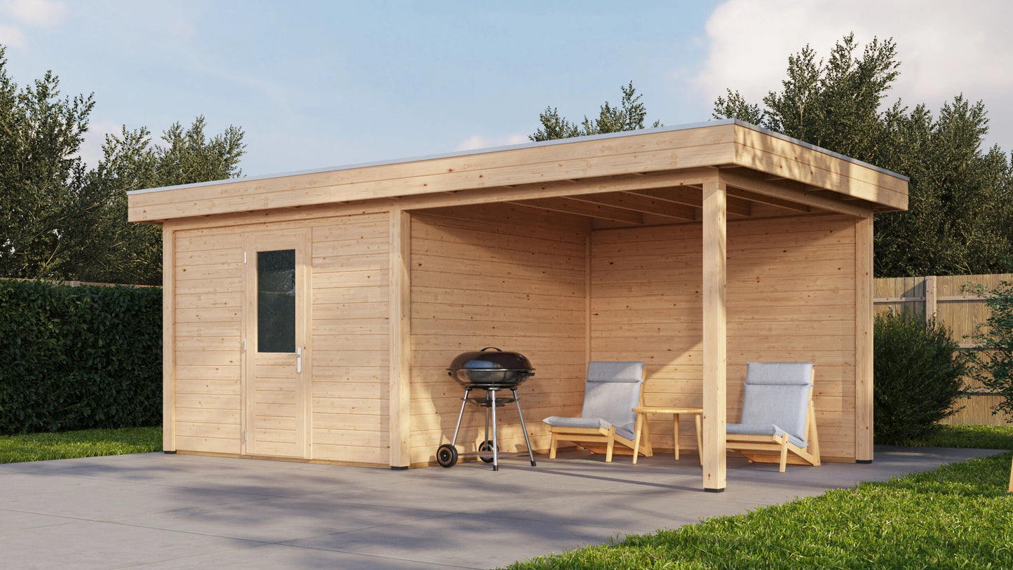 Lugarde Select Modern summerhouse 28mm with veranda Cambridge 300x300cm + 300cm - Untreated