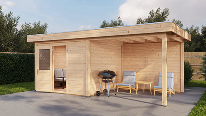 Lugarde Select Modern summerhouse 28mm with veranda Cambridge 300x300cm + 300cm - Untreated