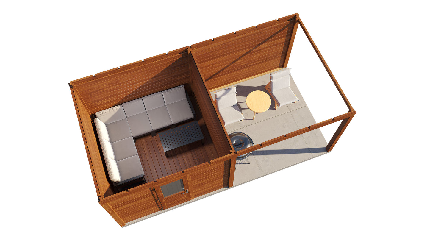 Lugarde Select Modern summerhouse 28mm with veranda Cambridge 300x300cm + 300cm - Brown Wood Oil