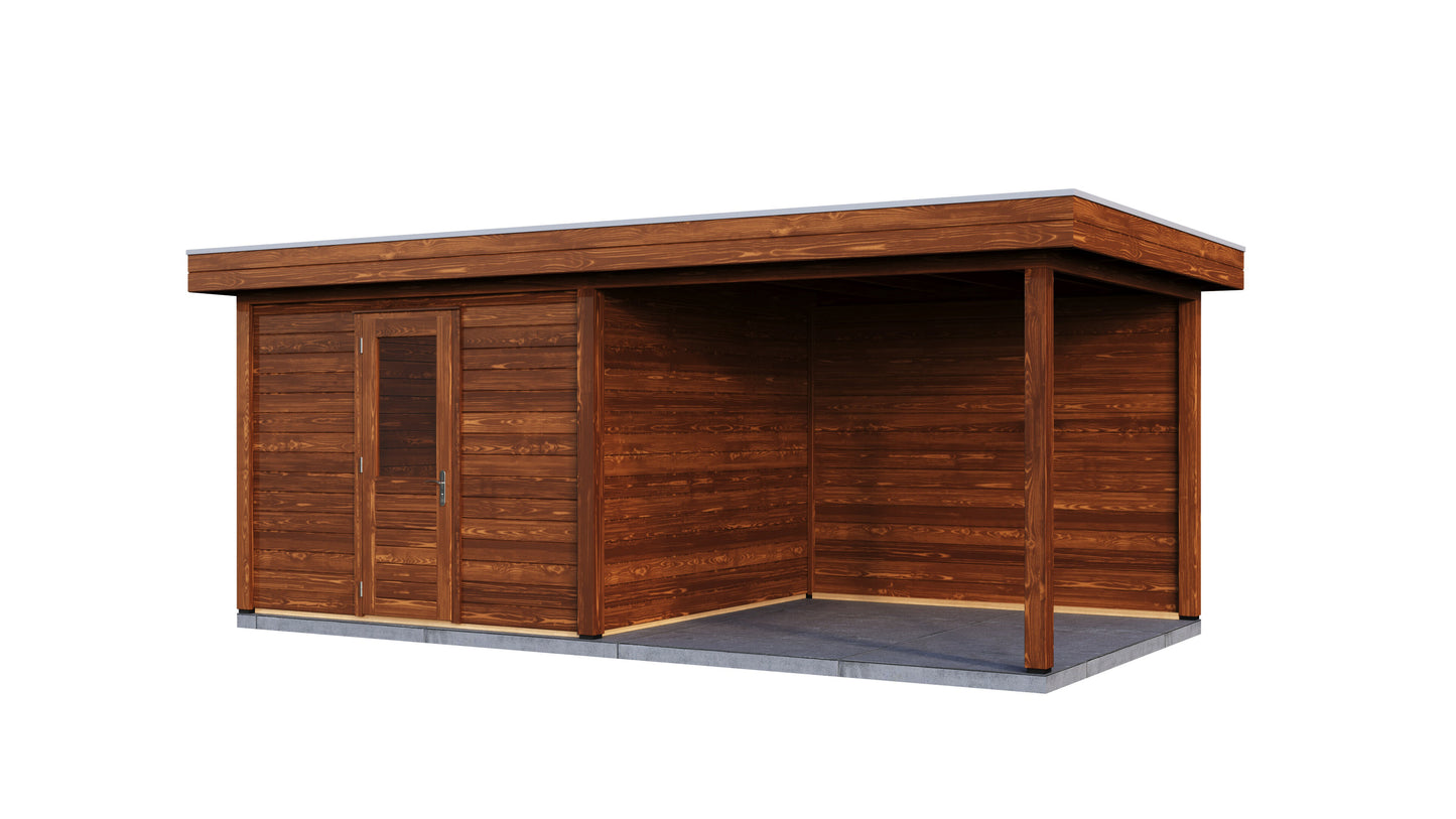 Lugarde Select Modern summerhouse 28mm with veranda Cambridge 300x300cm + 300cm - Brown Wood Oil
