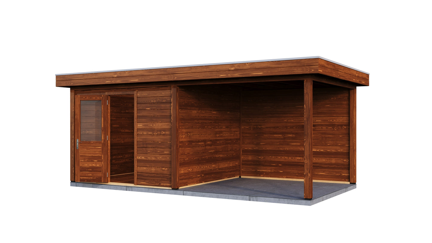 Lugarde Select Modern summerhouse 28mm with veranda Cambridge 300x300cm + 300cm - Brown Wood Oil