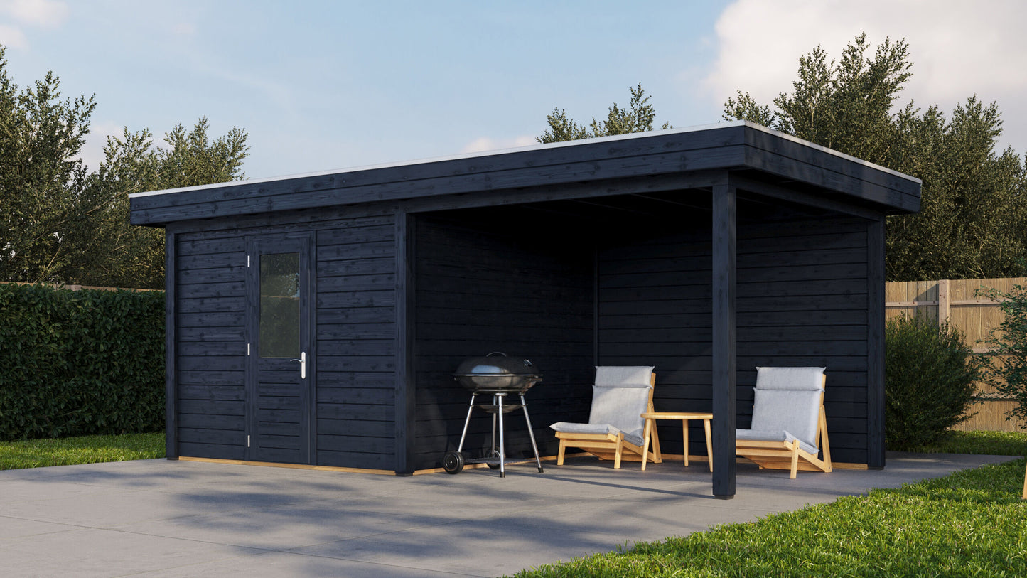 Lugarde Select Modern summerhouse 28mm with veranda Cambridge 300x300cm + 300cm - Black Wood Oil