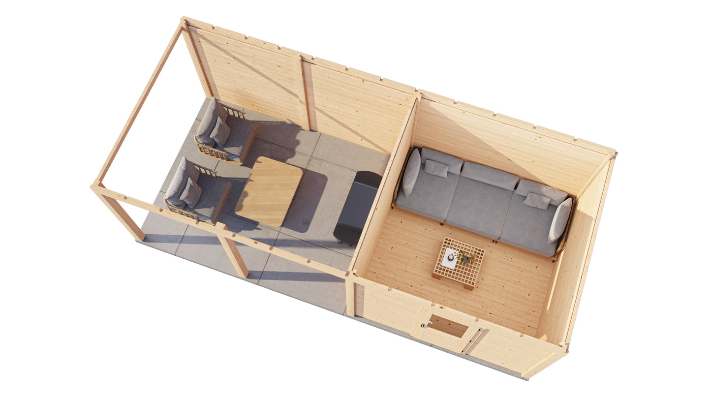 Lugarde Select Modern summerhouse 28mm with veranda Glasgow 300x300cm + 400cm - Untreated