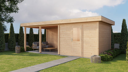 Lugarde Select Modern summerhouse 28mm with veranda Glasgow 300x300cm + 400cm - Untreated
