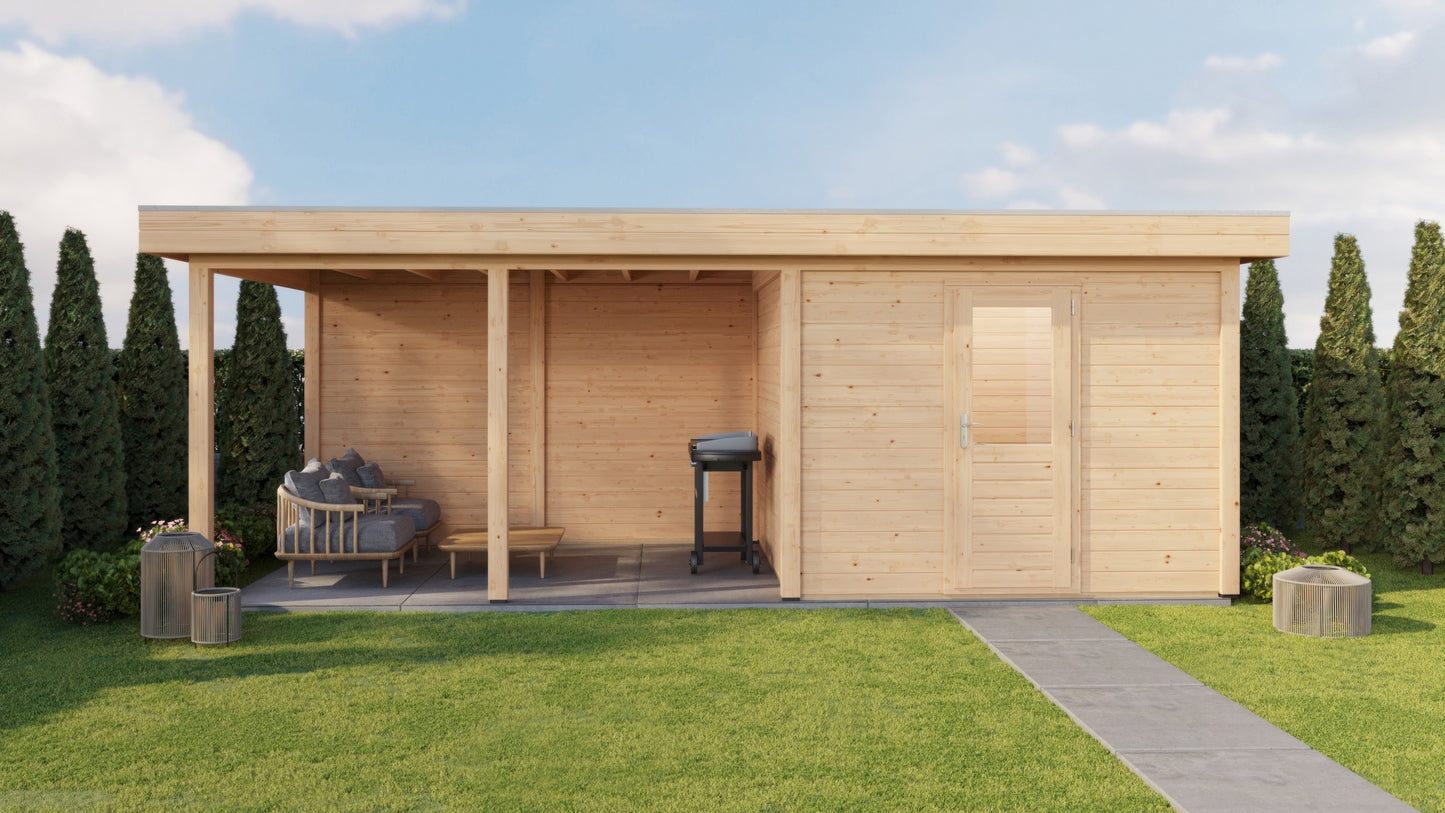 Lugarde Select Modern summerhouse 28mm with veranda Glasgow 300x300cm + 400cm - Untreated